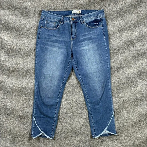 Royalty For Me Womens Jeans Size 12 Blue Denim Frayed Hem Classic Mid Rise - Picture 1 of 11